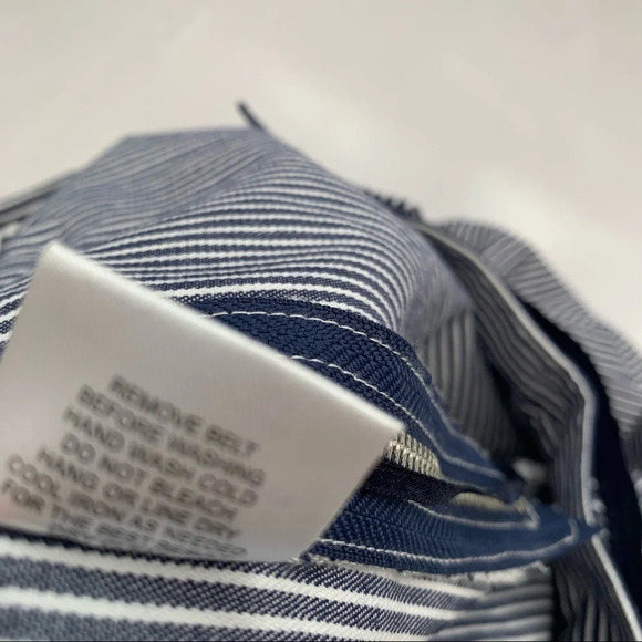 Free Generation Pleated Skirt Medium Blue White Pinstripe Full Flowy Tie Waist - Picture 9 of 11